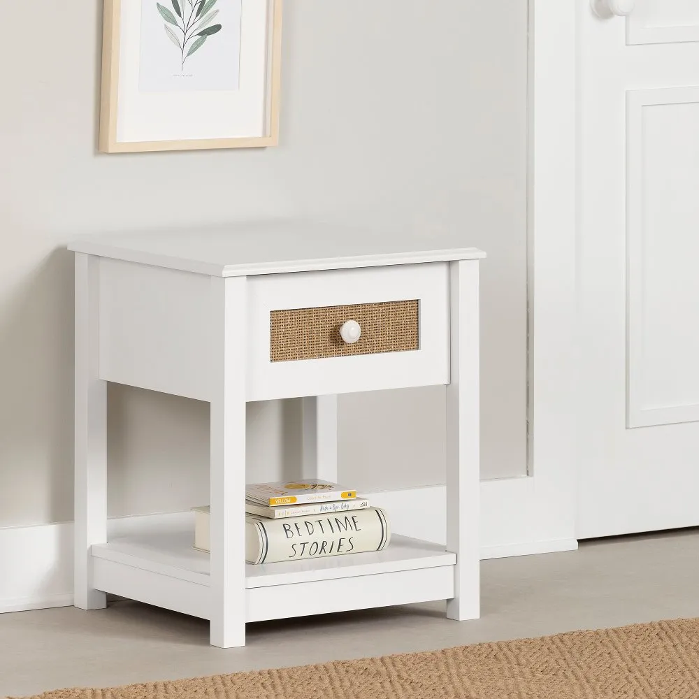 Bloom White & Printed Rattan 1-Drawer Nightstand - South Shore