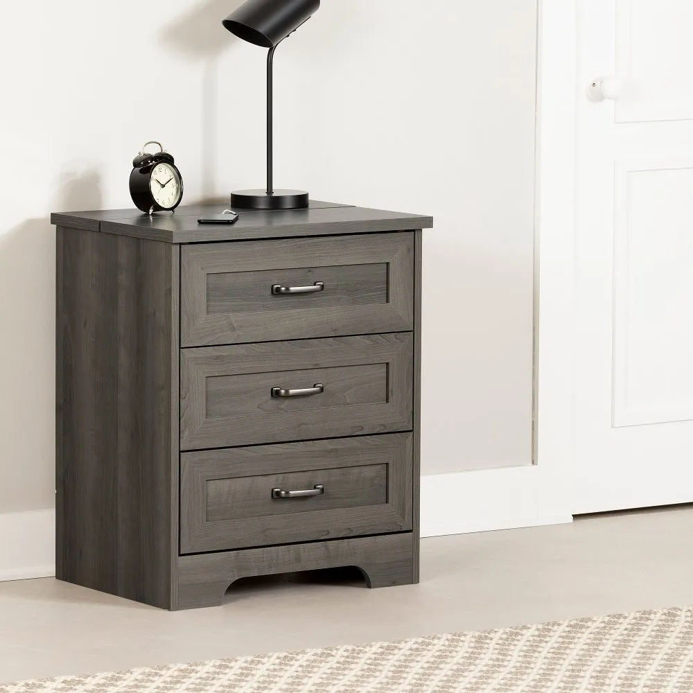 Prairie Gray 3-Drawer Nightstand - South Shore