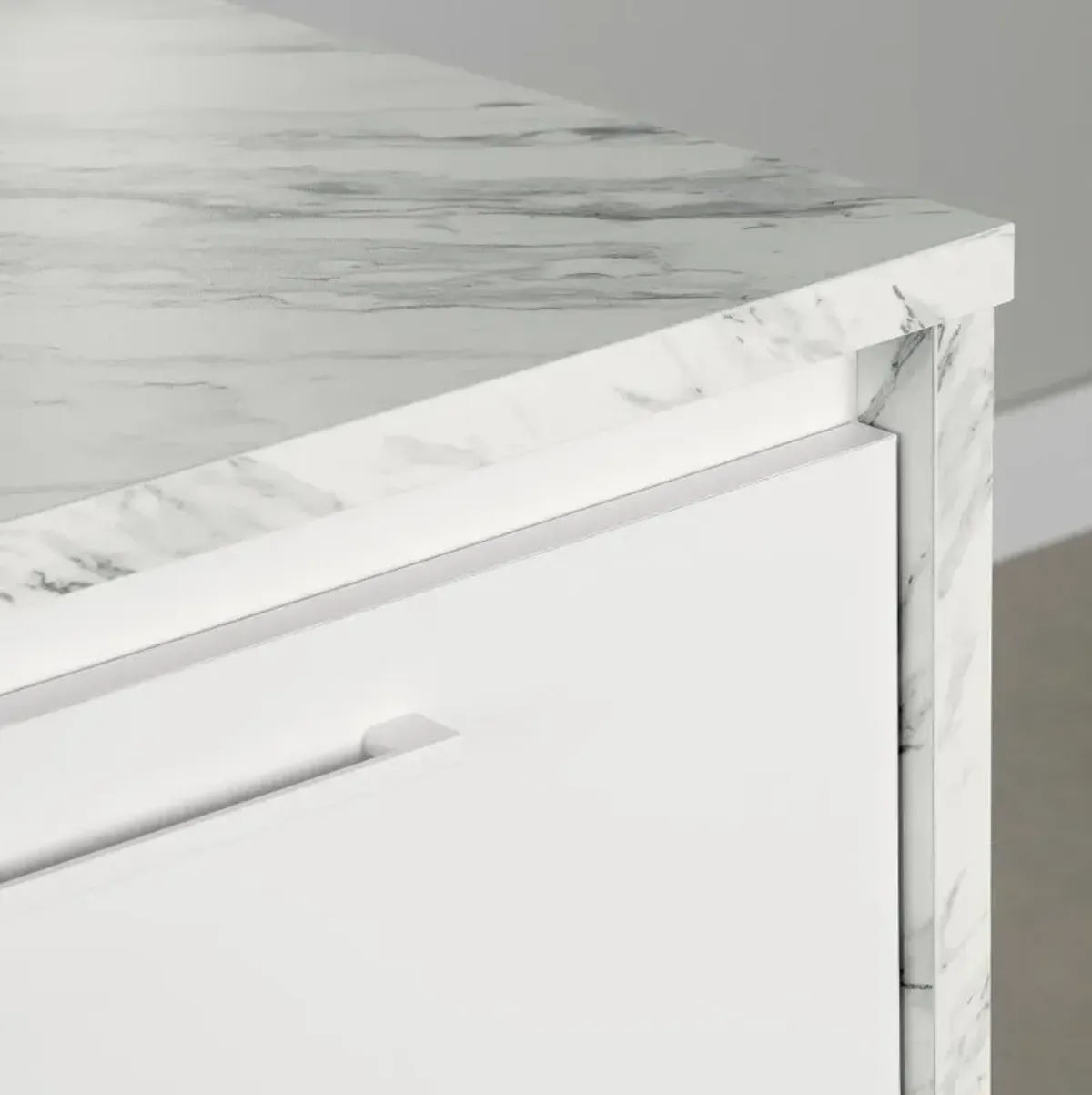 Myro Faux White Marble and White Kitchen Island - South Shore