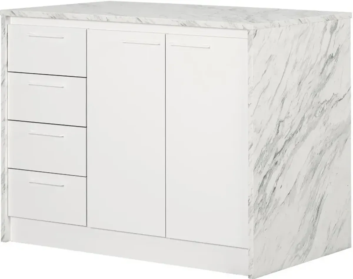 Myro Faux White Marble and White Kitchen Island - South Shore