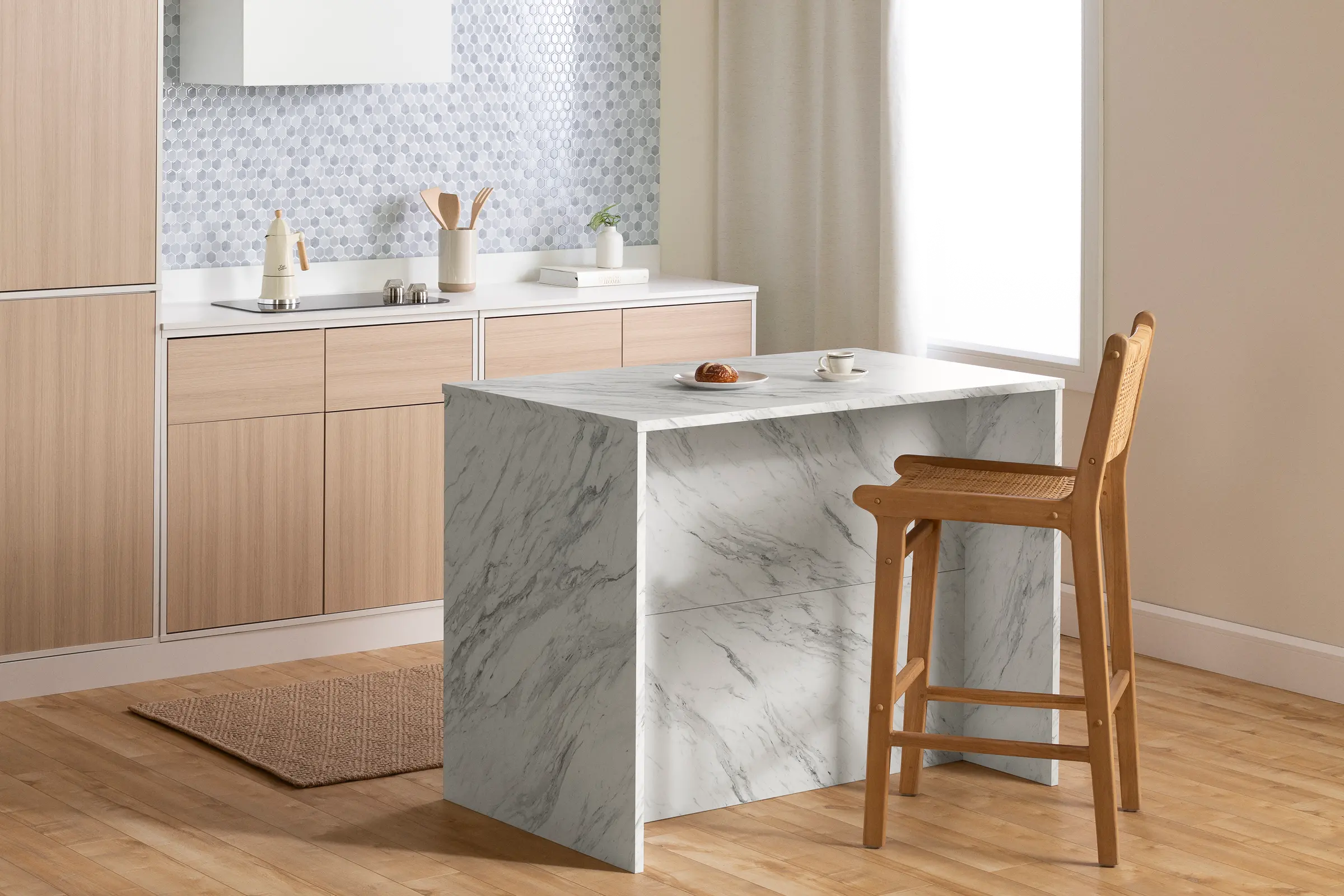 Myro Faux White Marble and White Kitchen Island - South Shore