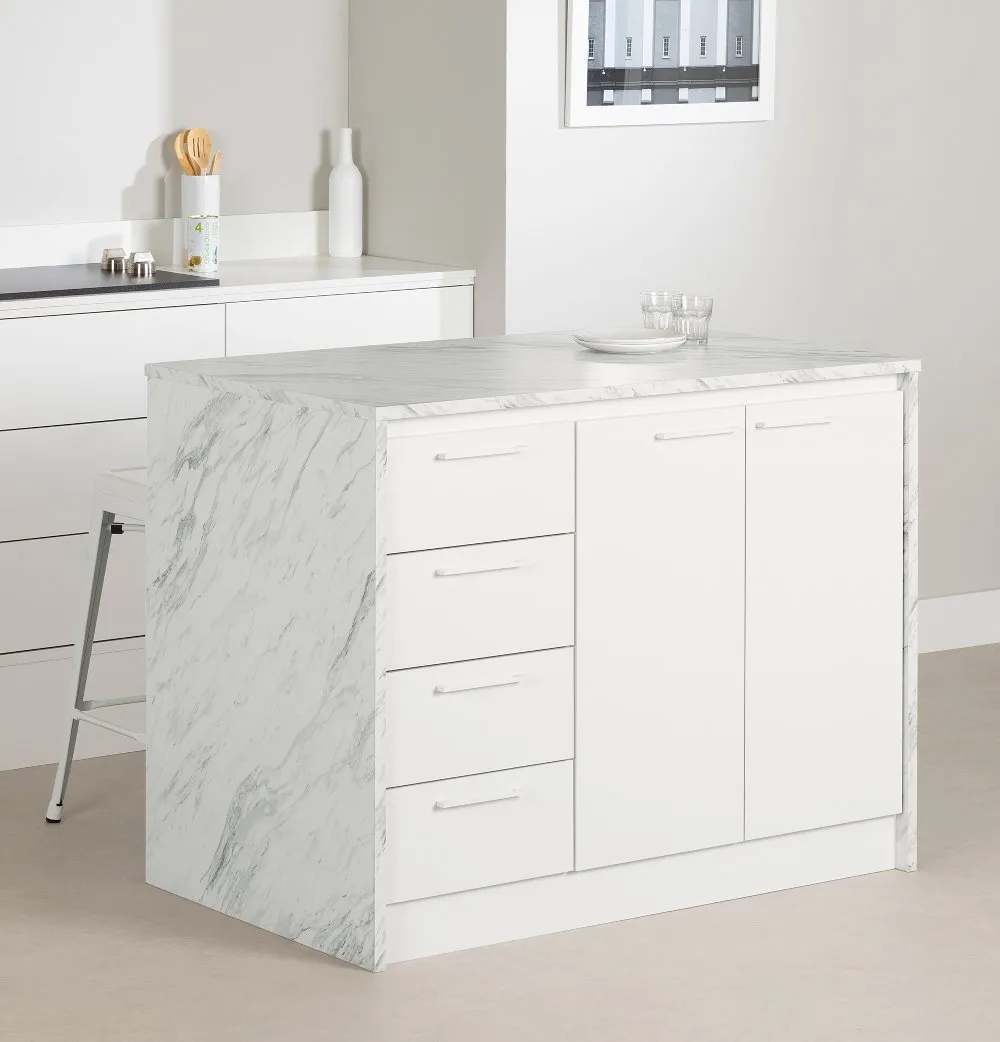 Myro Faux White Marble and White Kitchen Island - South Shore