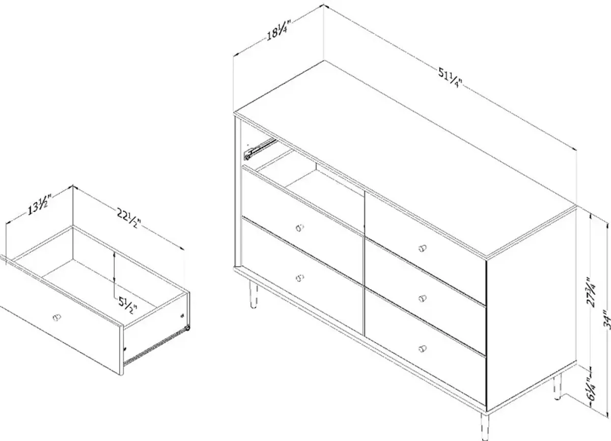 Dylane White 6-Drawer Dresser - South Shore