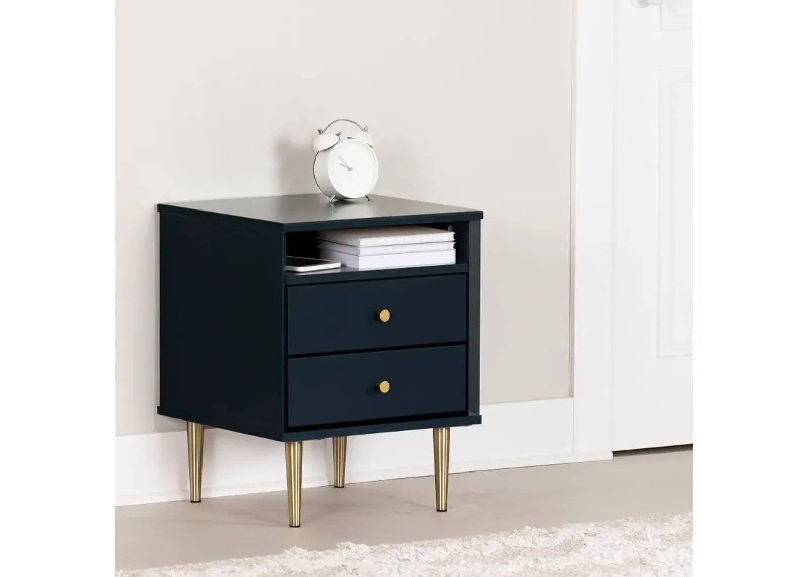 Dylane Navy Blue 2-Drawer Nightstand - South Shore