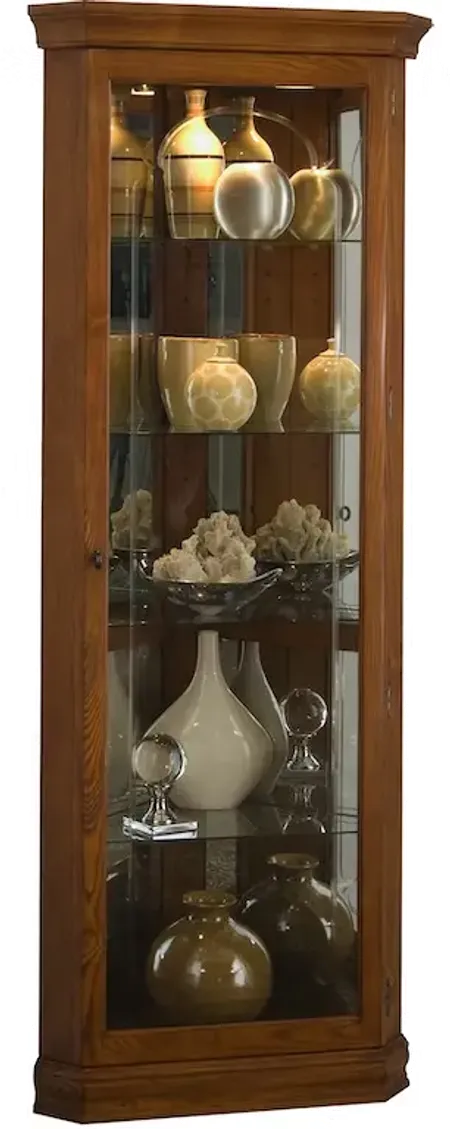 Golden Oak Brown Corner Curio Cabinet