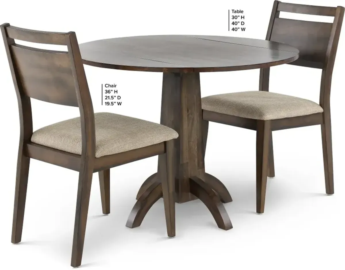 Zoey Dark Brown 3 Piece Dining Room Set