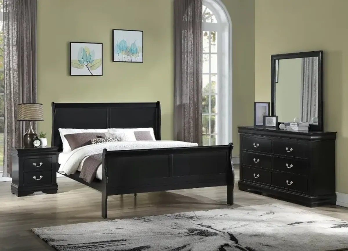 Louis Black Full Sleigh Bed