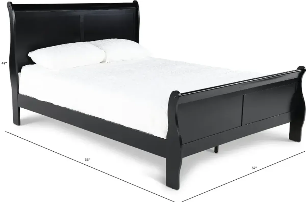 Louis Black Full Sleigh Bed