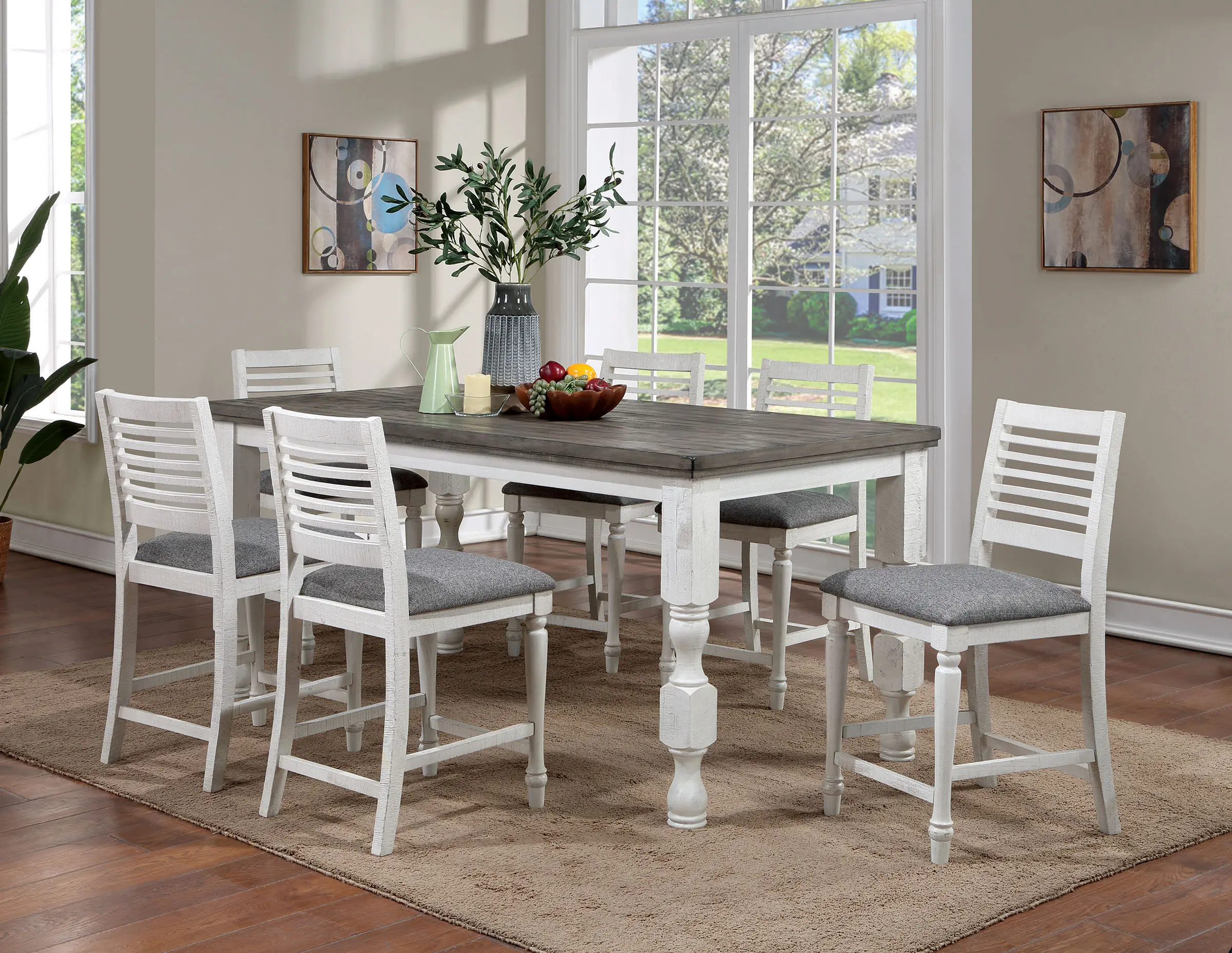 Clabria White and Gray 5 Piece Counter Height Dining Set
