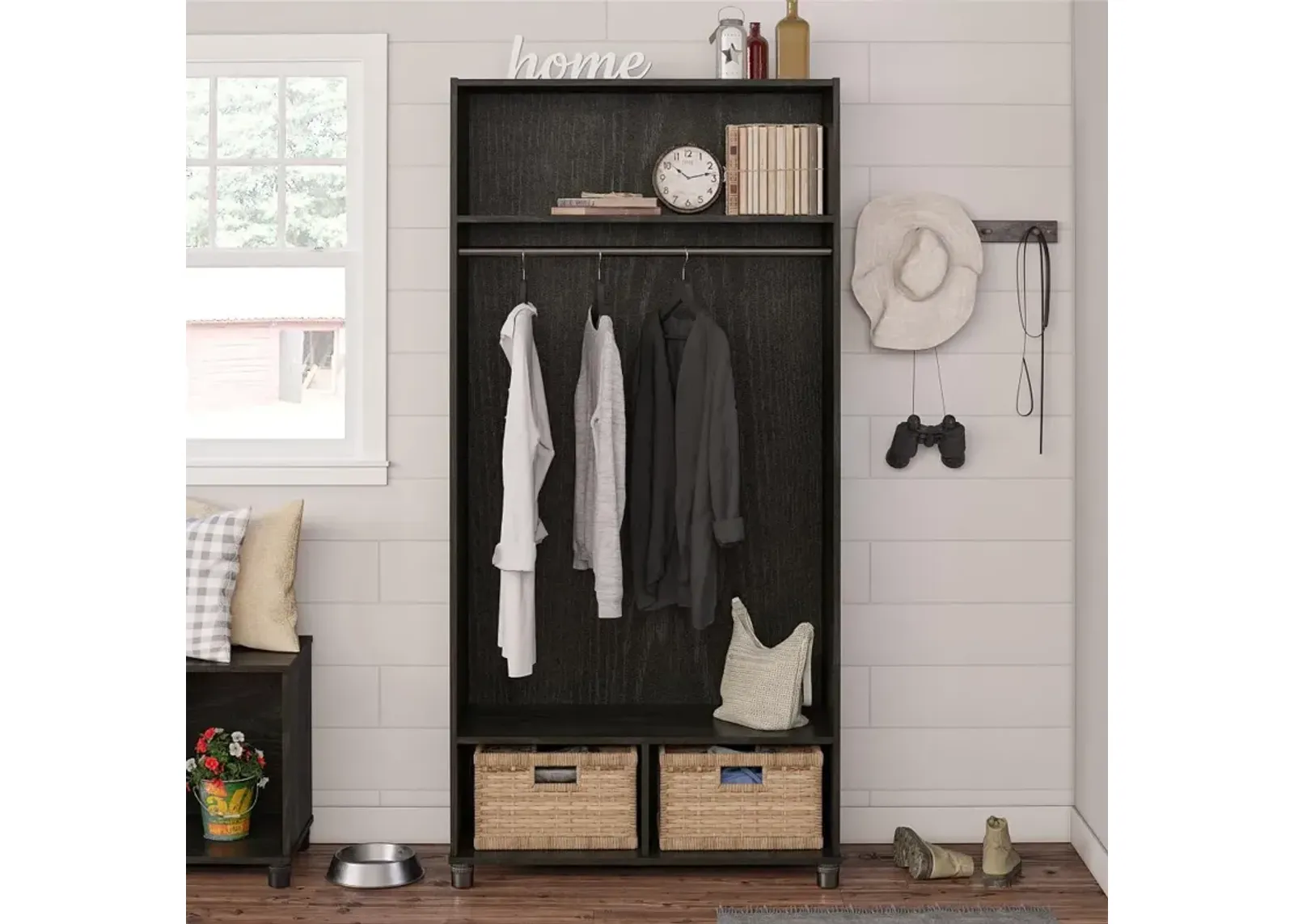 Camberly Black Oak 36" Mudroom Storage Cabinet