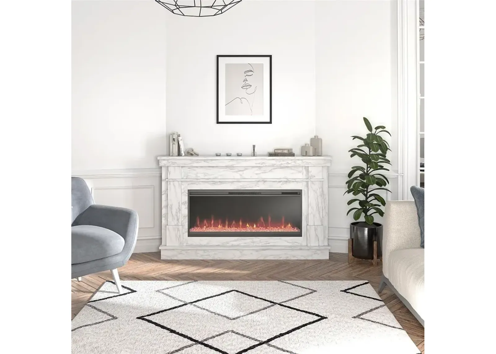 Waverly White Mantel with Electric Fireplace