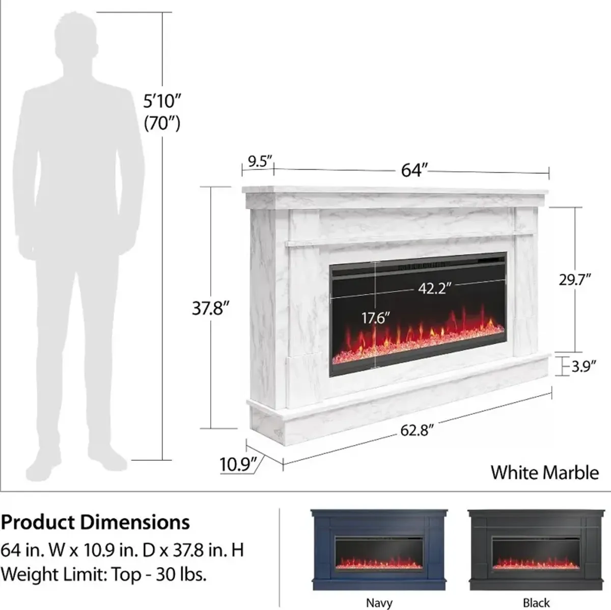 Waverly Navy Mantel with Electric Fireplace