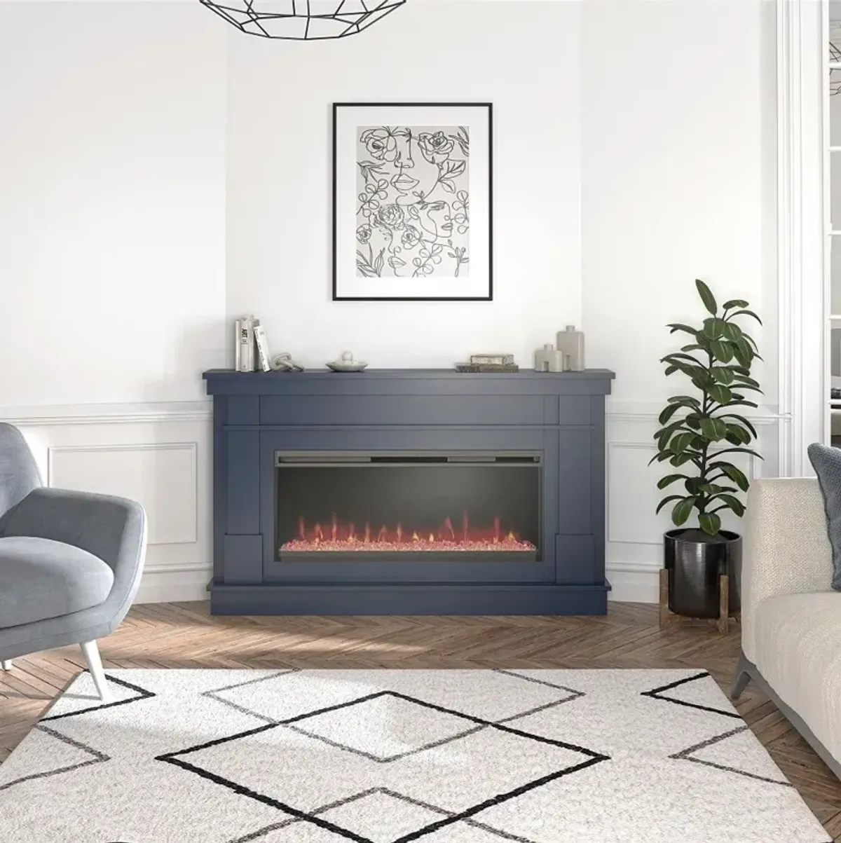 Waverly Navy Mantel with Electric Fireplace