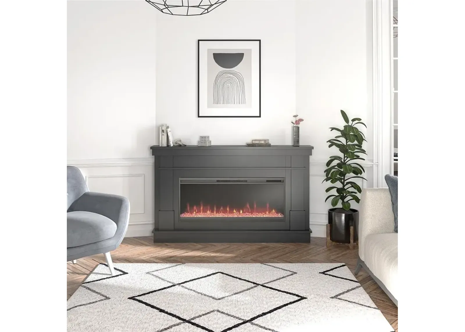 Waverly Black Mantel with Electric Fireplace