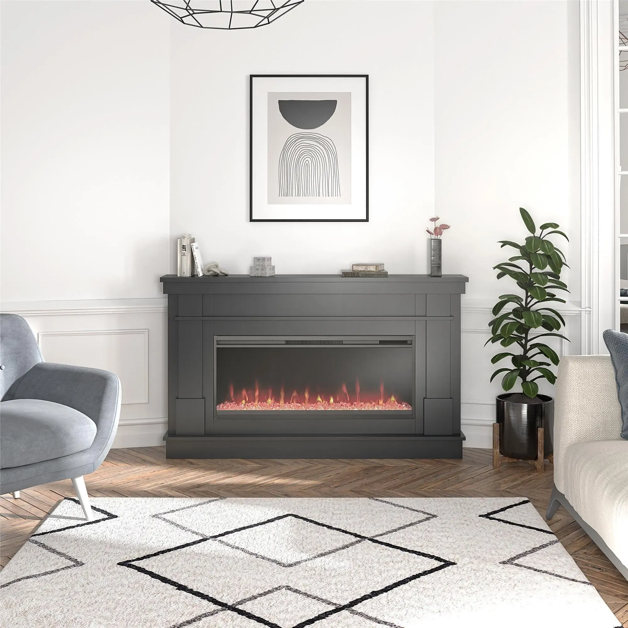 Waverly Black Mantel with Electric Fireplace