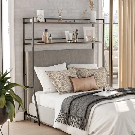 Beverly Walnut & Black Over-The-Bed Storage for Full Beds