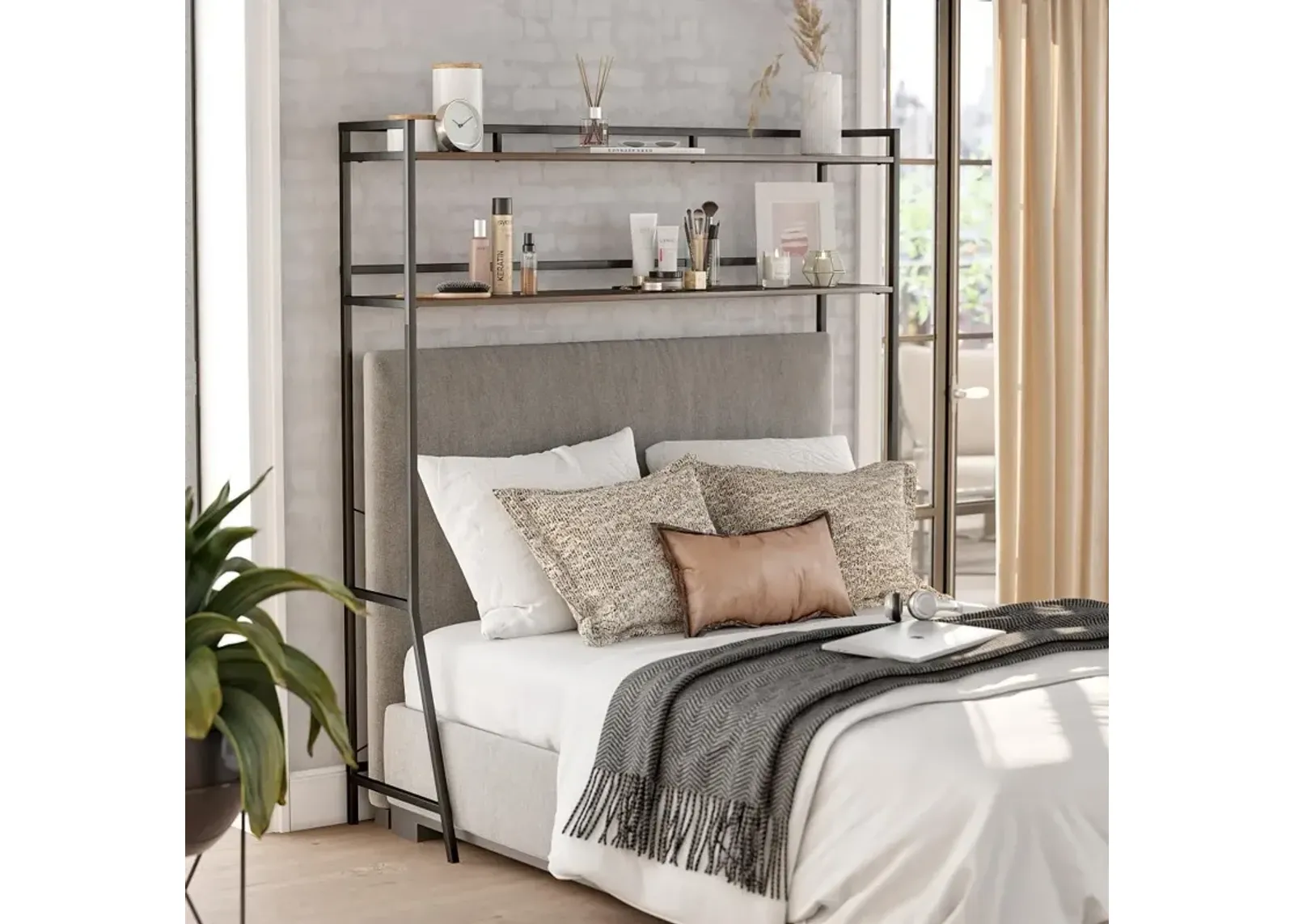 Beverly Walnut & Black Over-The-Bed Storage for Full Beds