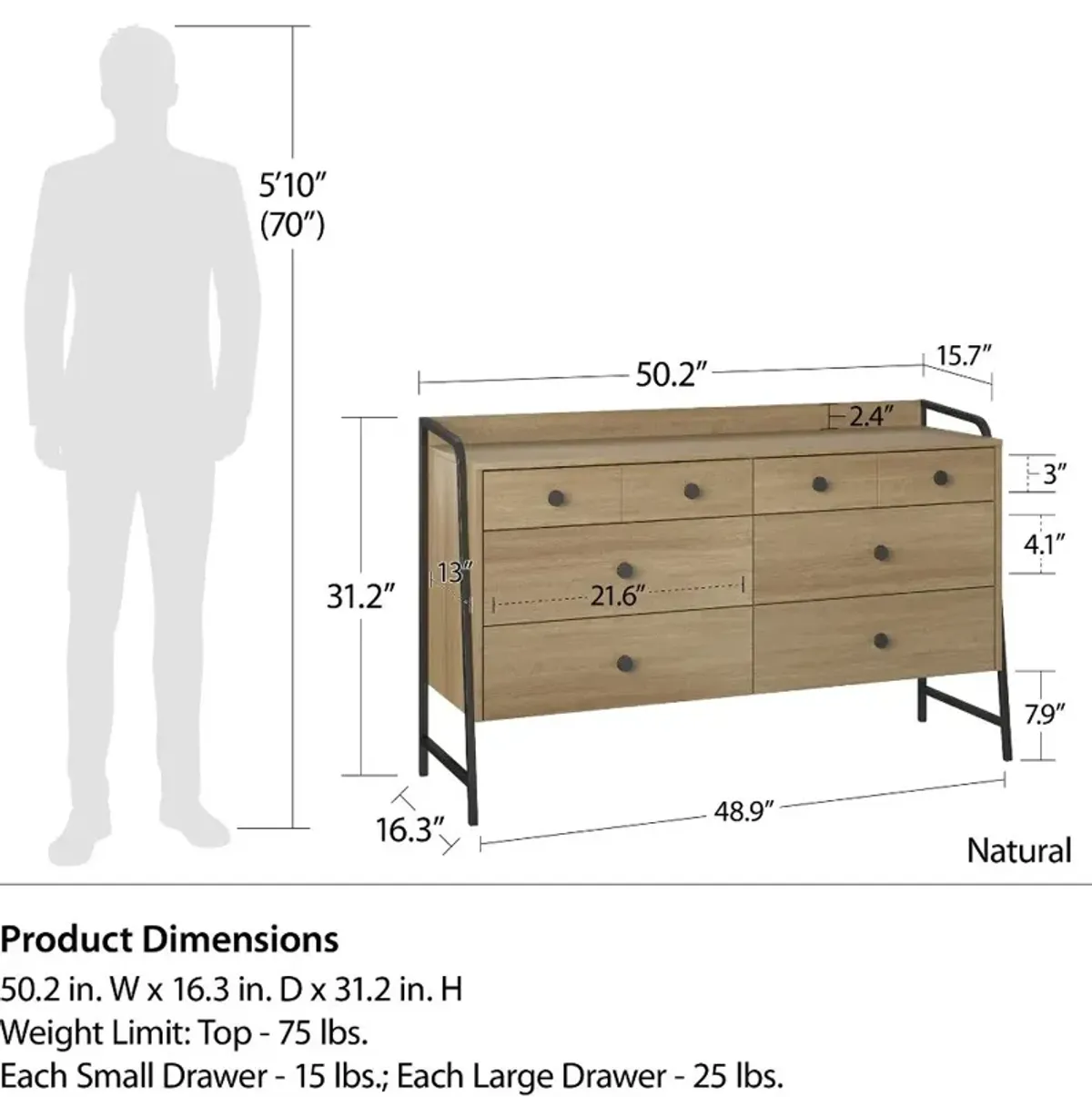 Bushwick Natural 6-Drawer Dresser