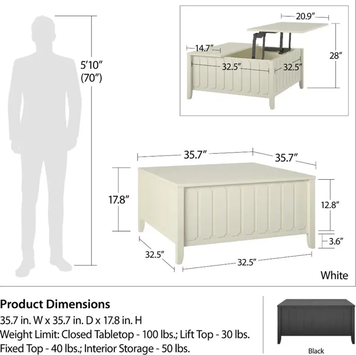 Majesty White Lift Top Coffee Table