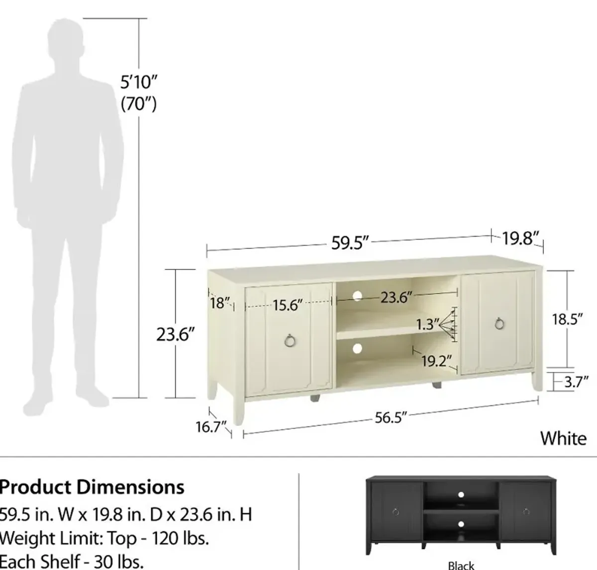 Majesty 60" White TV Stand