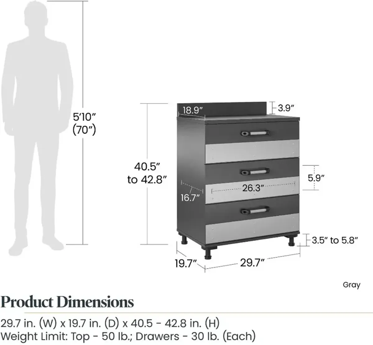 Boss Gray 3-Drawer Garage Storage Cabinet