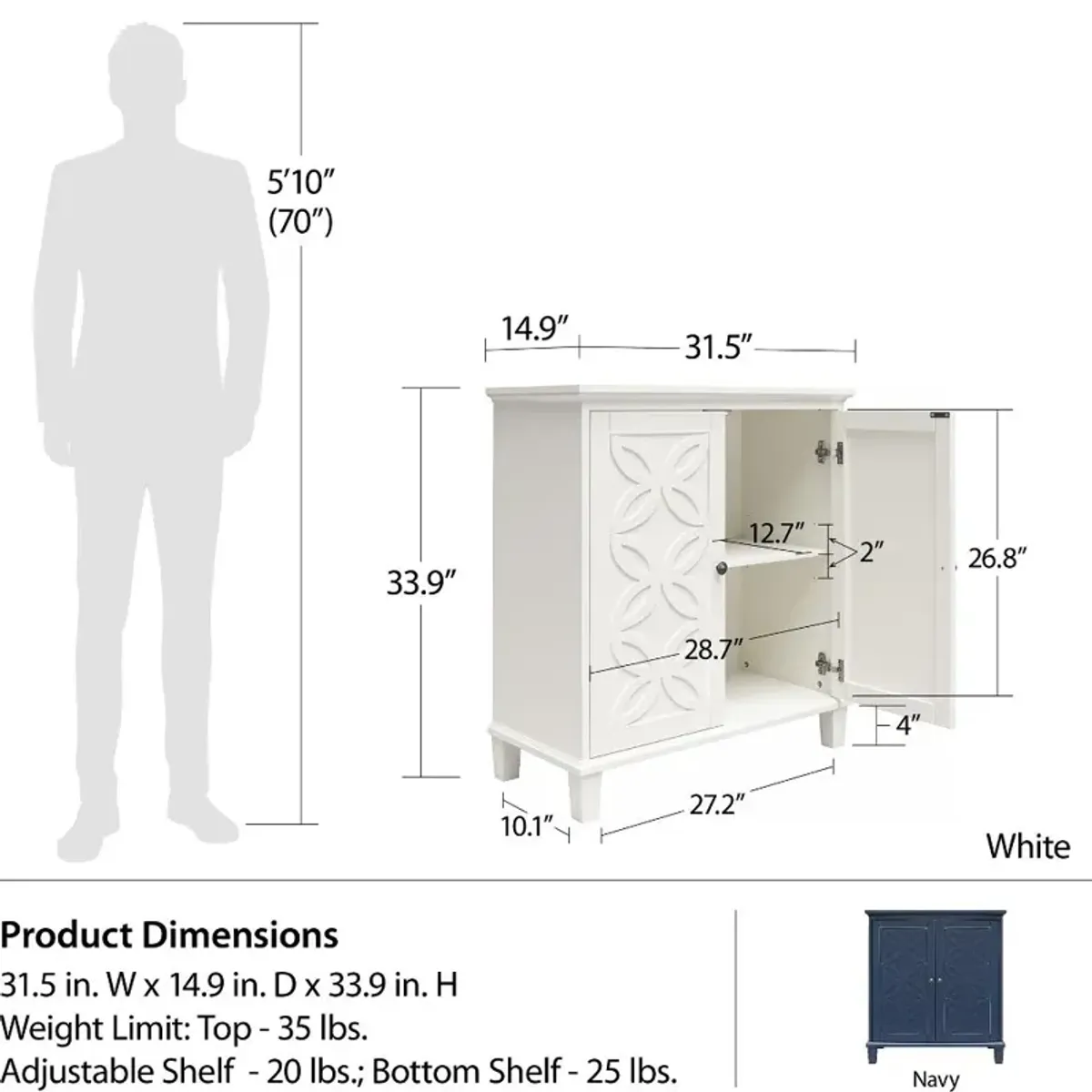 Celeste White Double Door Accent Cabinet