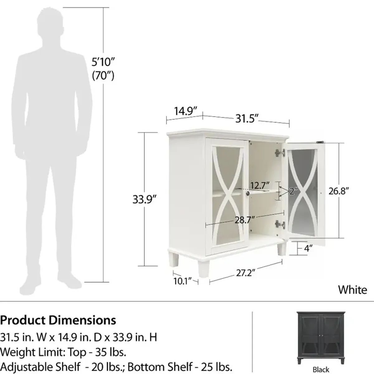 Celeste White Accent Cabinet with Glass Doors