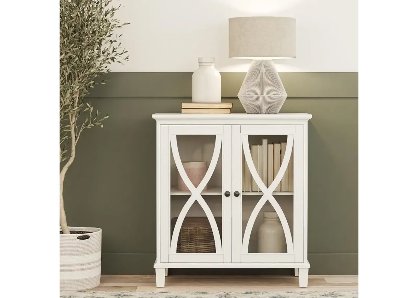 Celeste White Accent Cabinet with Glass Doors