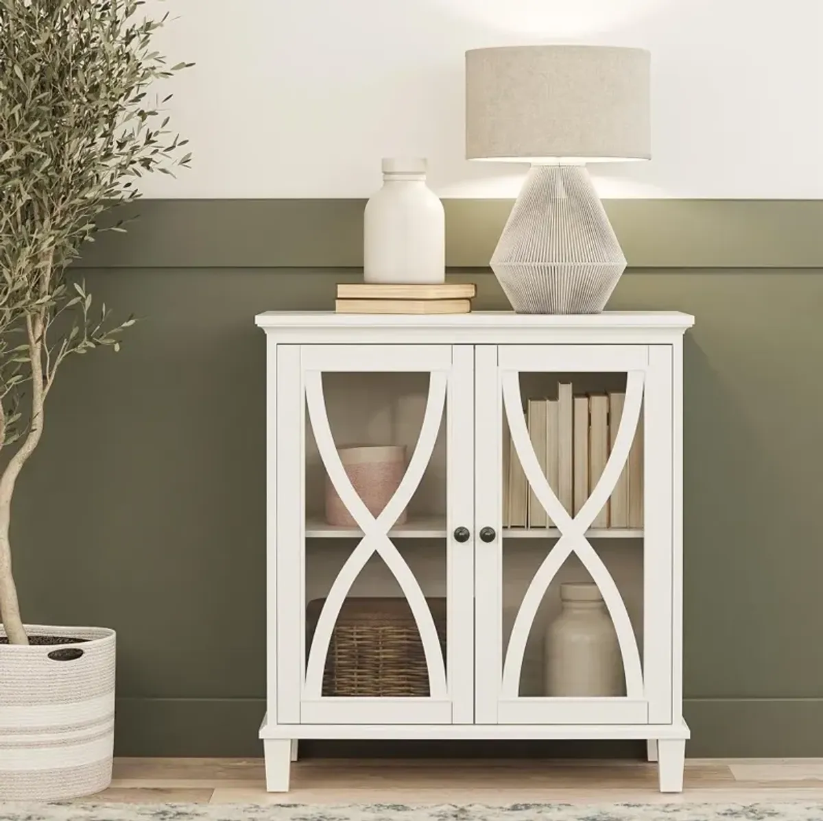 Celeste White Accent Cabinet with Glass Doors