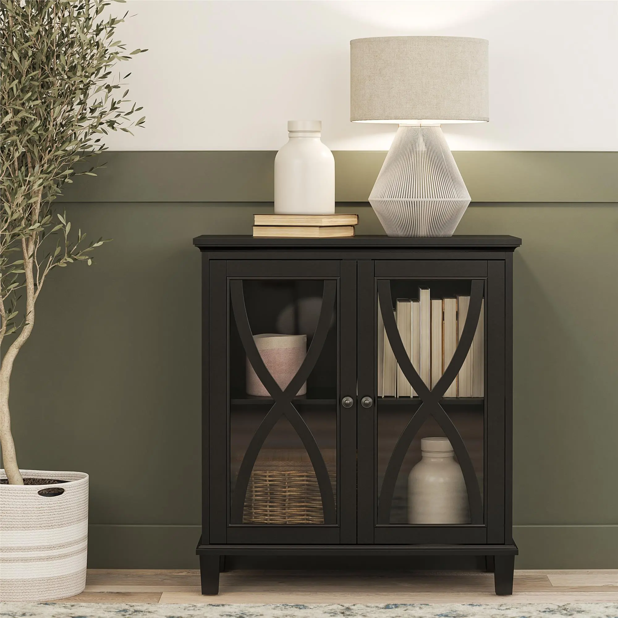 Celeste Black Accent Cabinet with Glass Doors