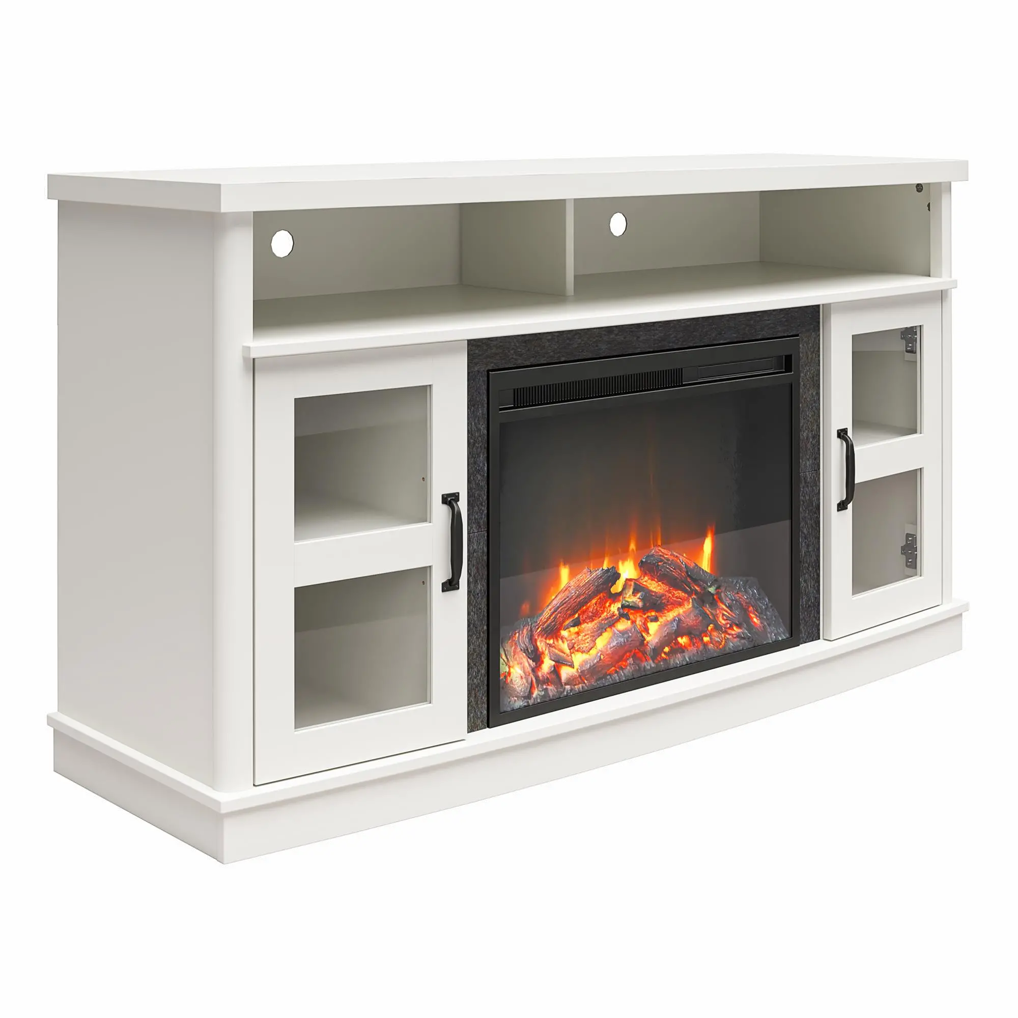 Barrow Creek 53" White Fireplace Console with Glass Doors