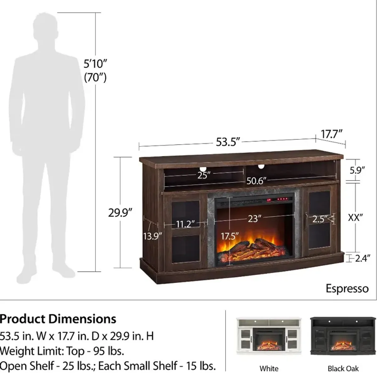 Barrow Creek 53" White Fireplace Console with Glass Doors