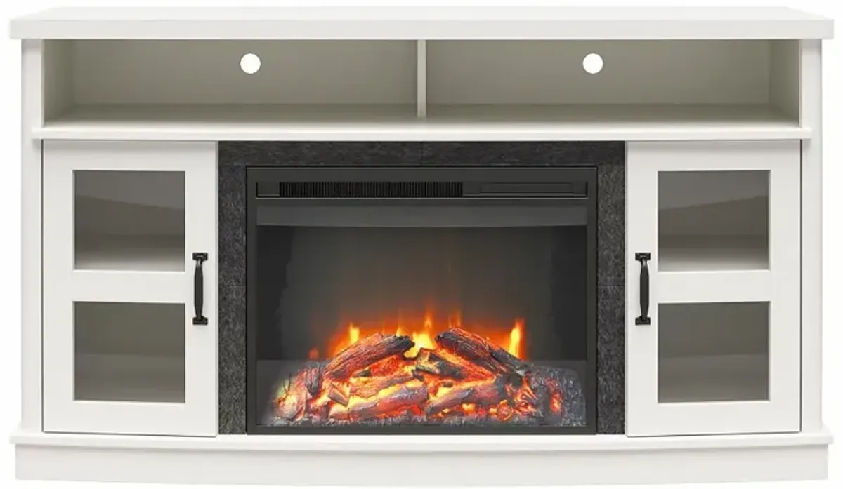 Barrow Creek 53" White Fireplace Console with Glass Doors