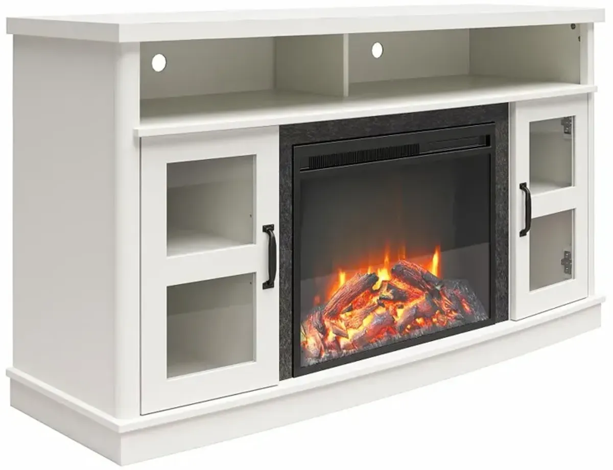 Barrow Creek 53" White Fireplace Console with Glass Doors