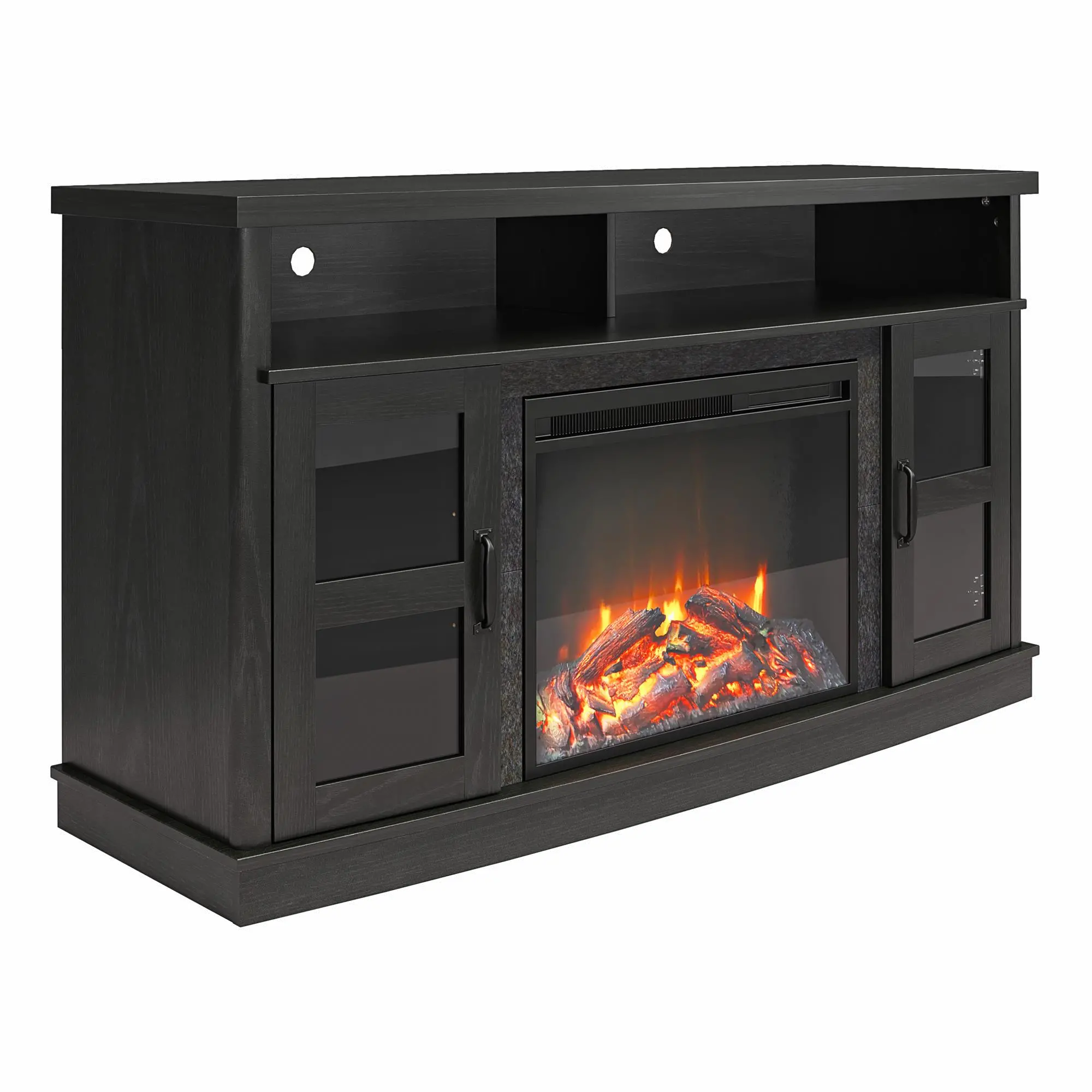 Barrow Creek 53" Black Fireplace Console with Glass Doors