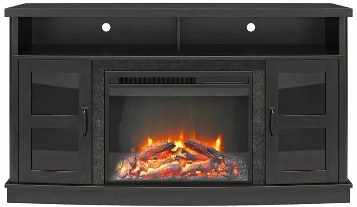 Barrow Creek 53" Black Fireplace Console with Glass Doors