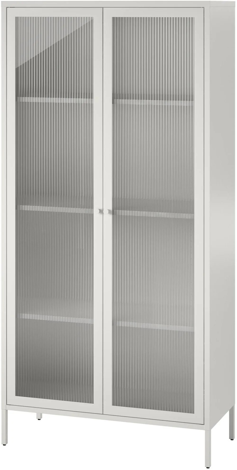 Ashbury White Tall Storage Cabinet with Fluted Glass Doors