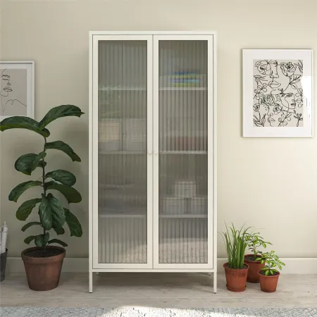 Ashbury White Tall Storage Cabinet with Fluted Glass Doors