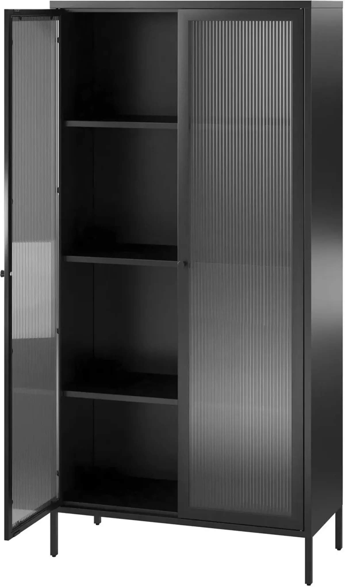 Ashbury Black Tall Storage Cabinet with Fluted Glass Doors