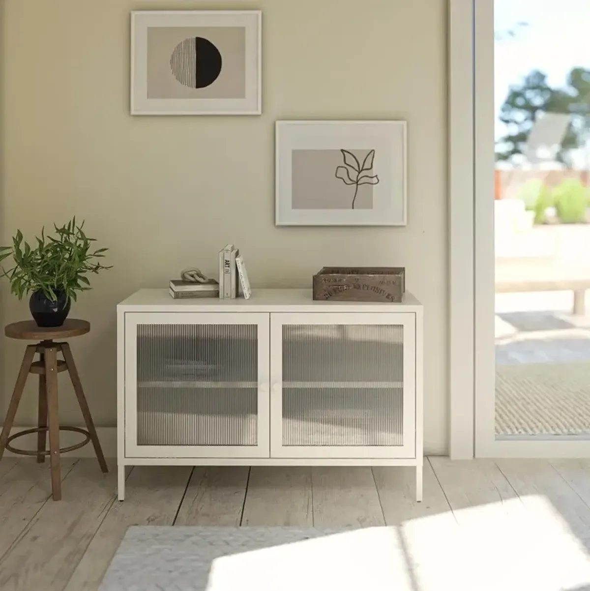 Ashbury White 2 Door Storage Cabinet with Fluted Glass Doors