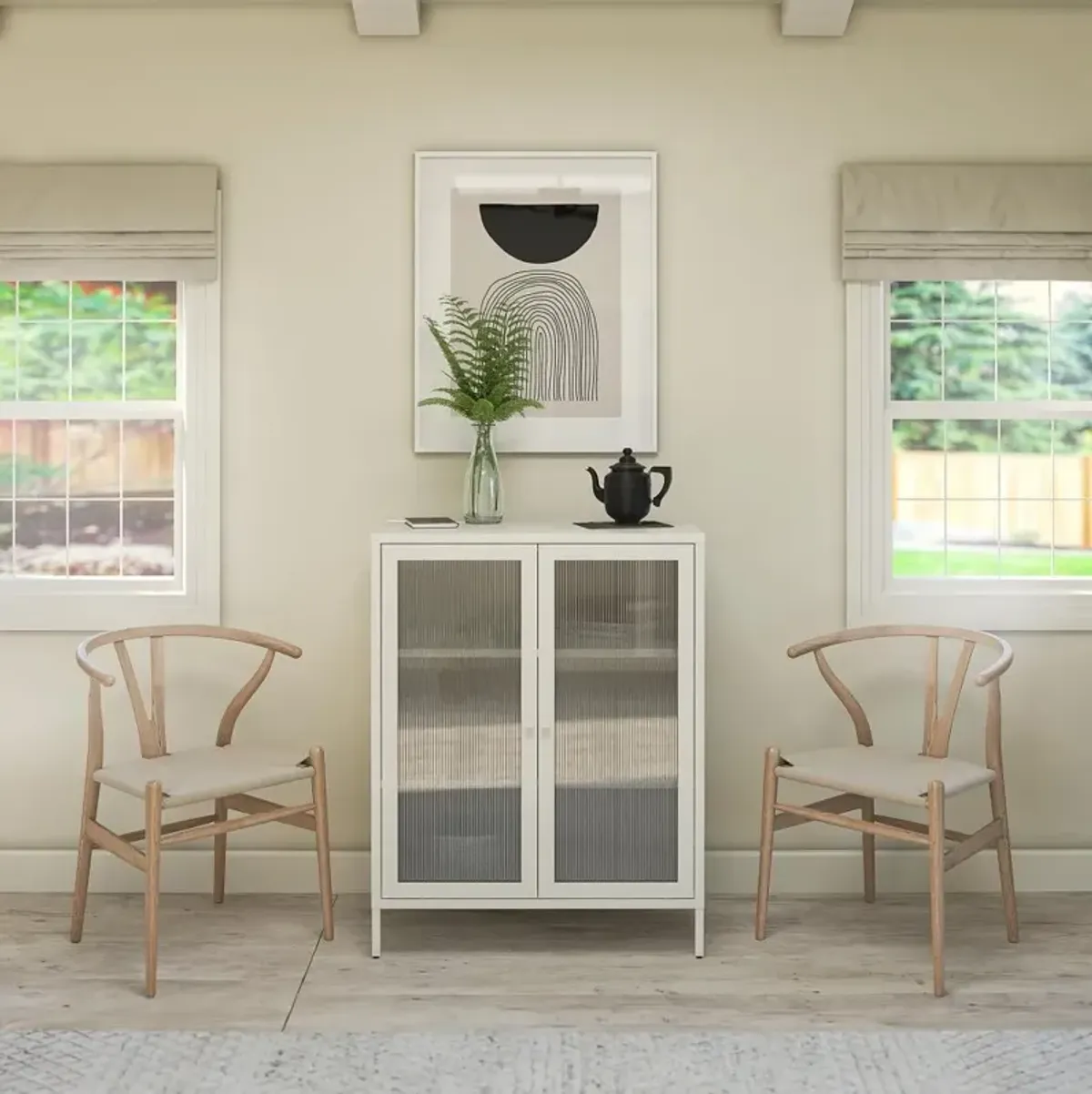 Ashbury White 40"H Accent Cabinet with Fluted Glass Doors