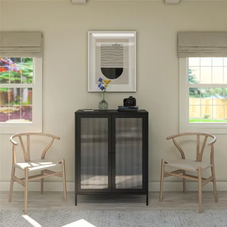 Ashbury Black 40"H Accent Cabinet with Fluted Glass Doors