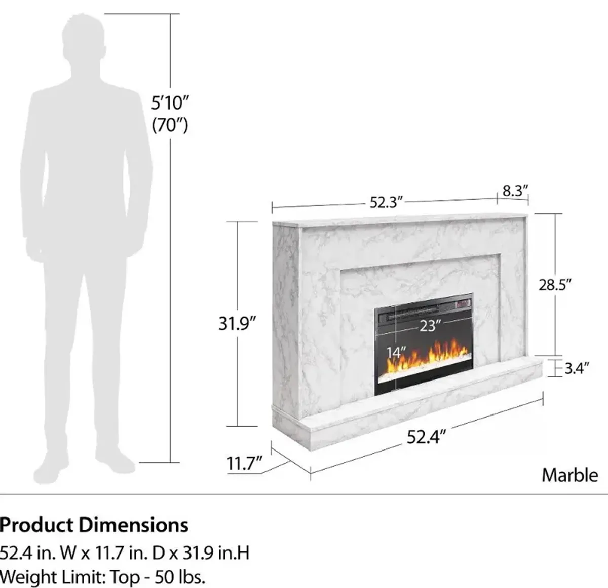 Liberty White and Gray Mantel Fireplace