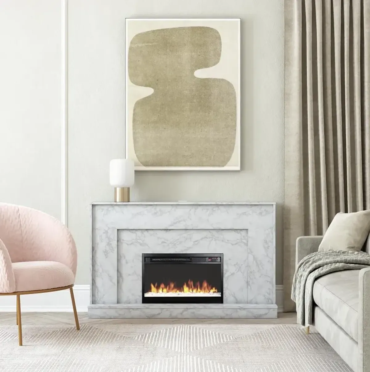 Liberty White and Gray Mantel Fireplace