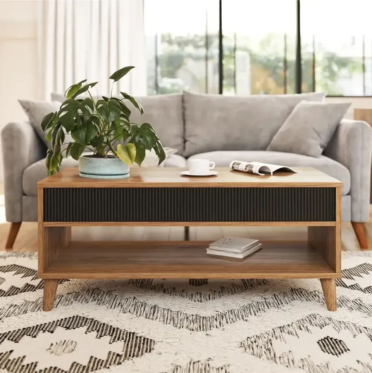 Magnolia Walnut and Black Lift Top Coffee Table