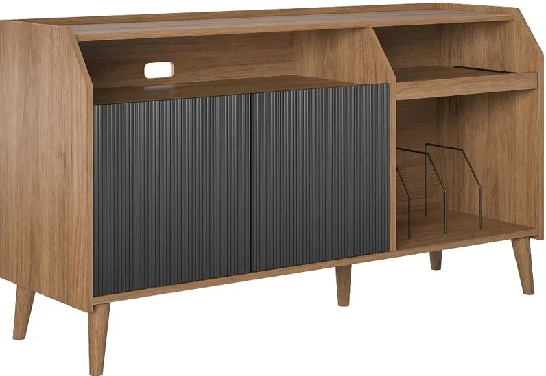 Magnolia Walnut and Black TV Console & Record Station