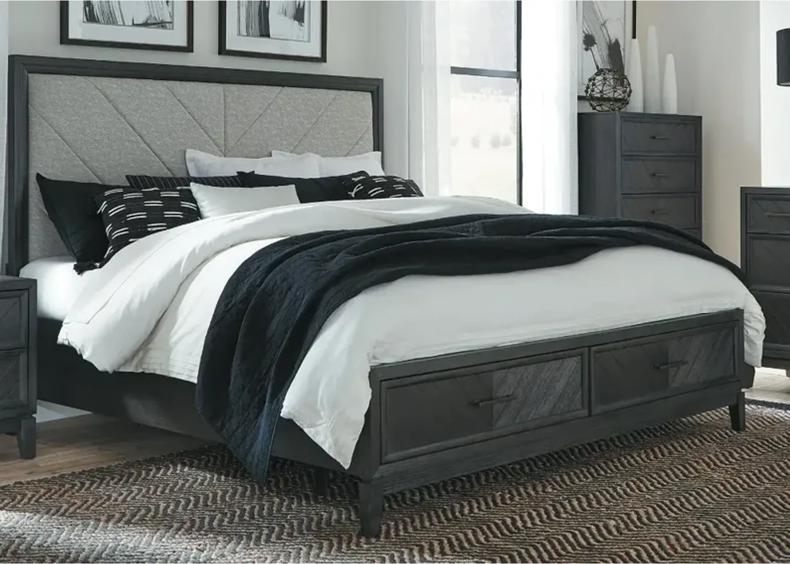 Burbank Black Queen Storage Bed