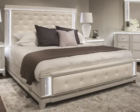 Celeste Sparkle White Queen Upholstered Bed