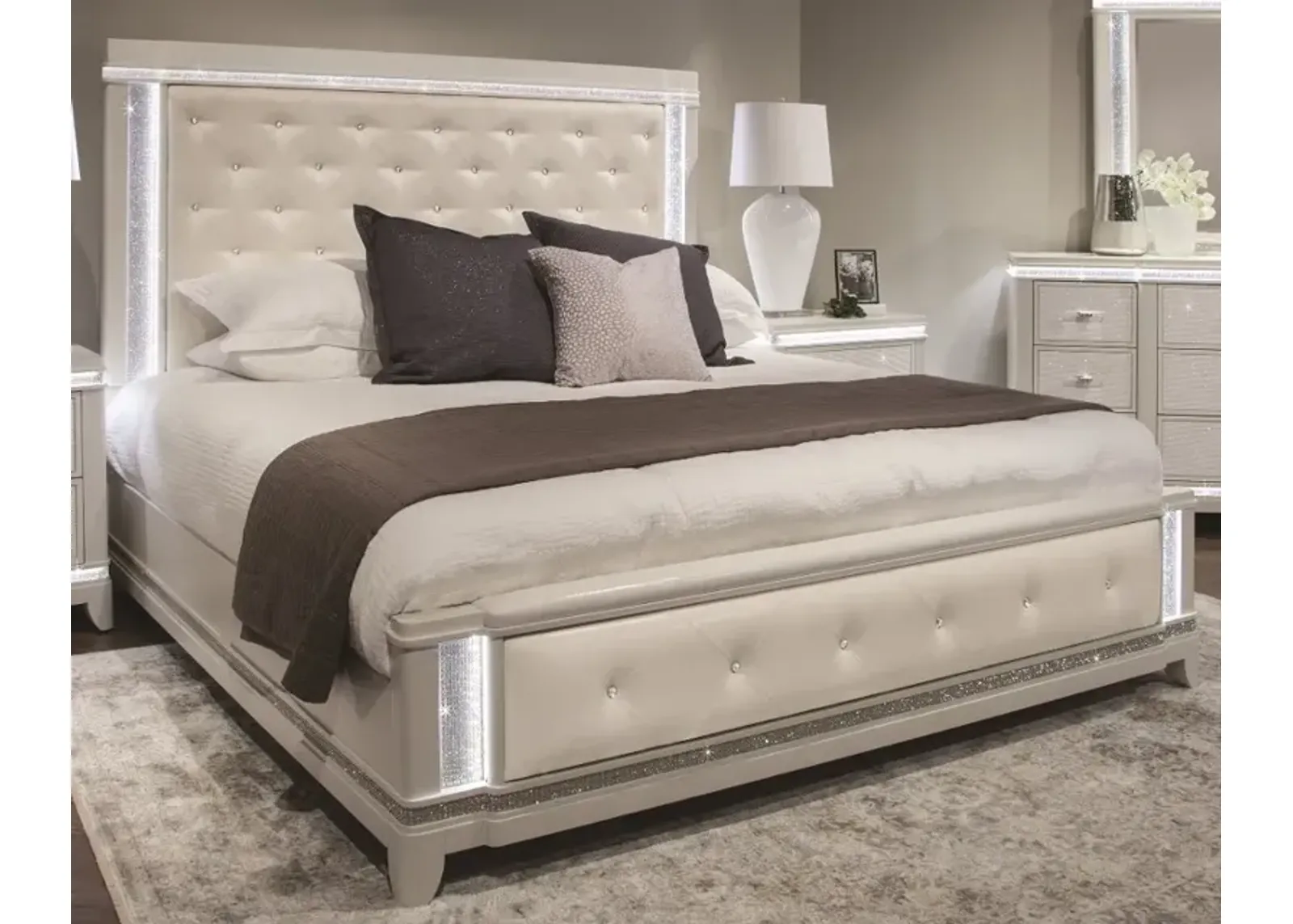 Celeste Sparkle White King Upholstered Bed