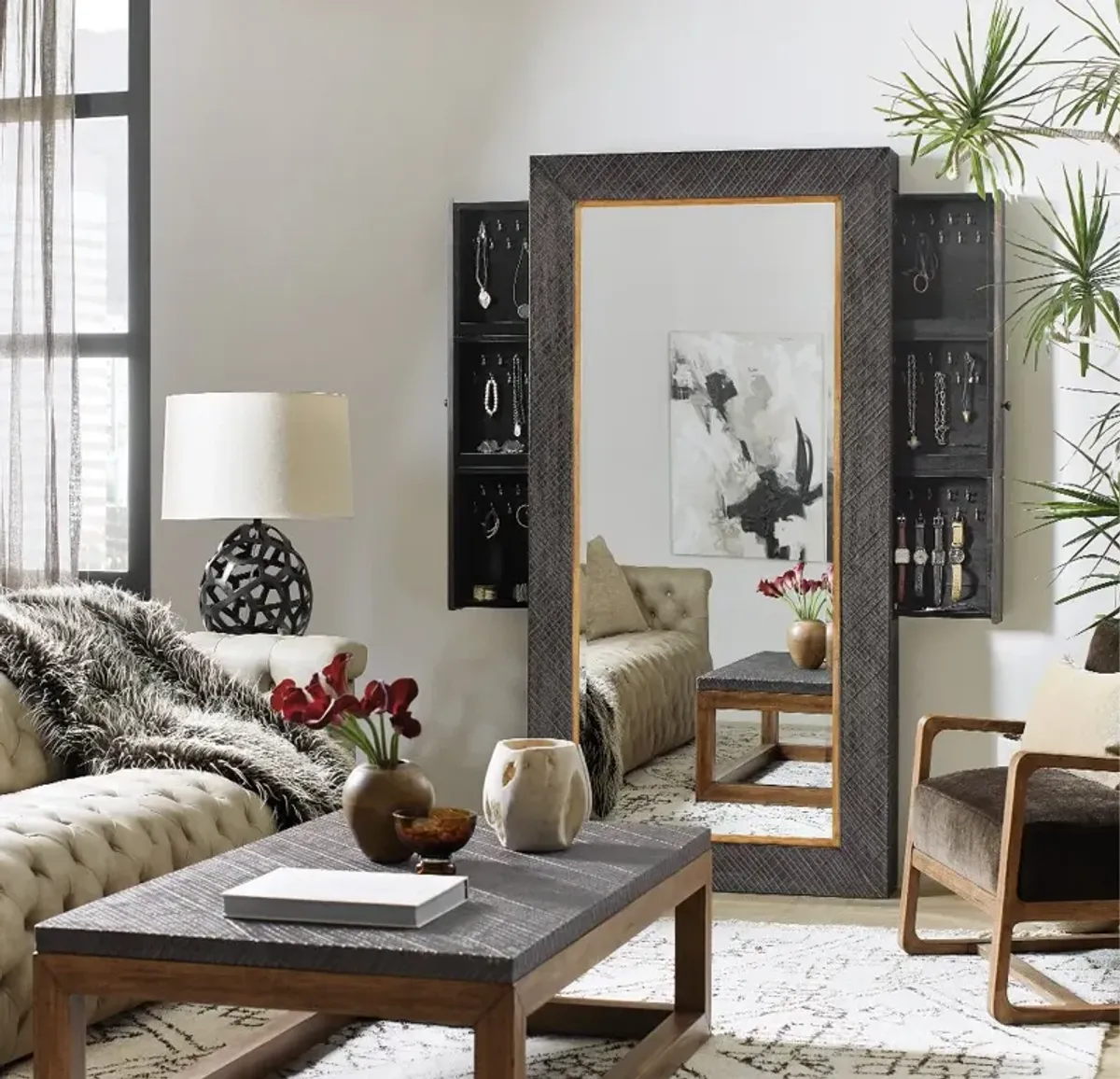 Big Sky Gray Floor Mirror with Jewelry Storage